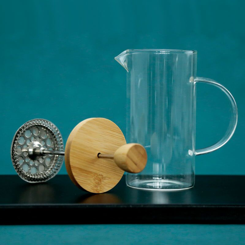 Manual French Press Coffee Maker with Bamboo Lid and 304 Ss Filter Glass Coffee Brewer