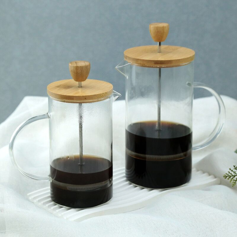 Manual French Press Coffee Maker with Bamboo Lid and 304 Ss Filter Glass Coffee Brewer