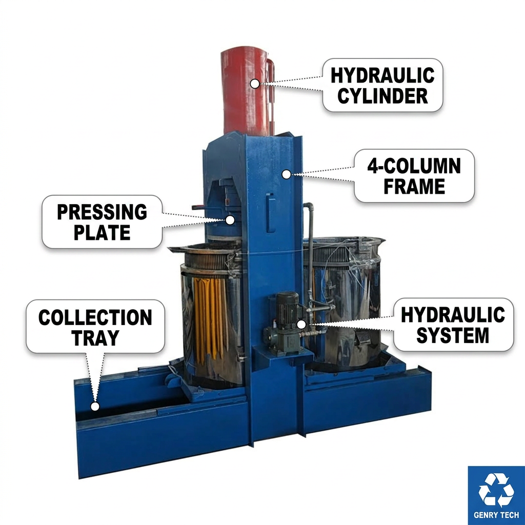 Genrytech Heavy Duty Hydraulic Oil Filter Press 200T Scrap Filter Recycling Compression Machine 480kg/h Capacity 4kw Power 1