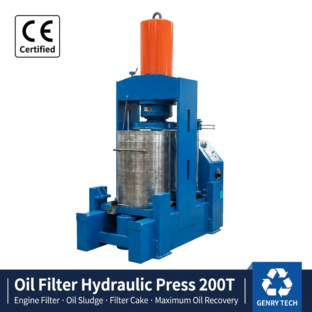 Genrytech Heavy Duty Hydraulic Oil Filter Press 200T Scrap Filter Recycling Compression Machine 480kg/h Capacity 4kw Power 1