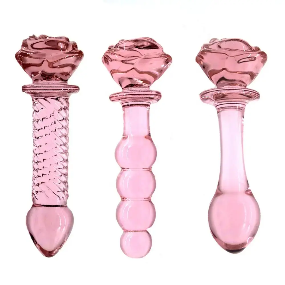 OEM Large Rose Glass Anal Plug Crystal Dildo Adult Sex Toy Product, Factory