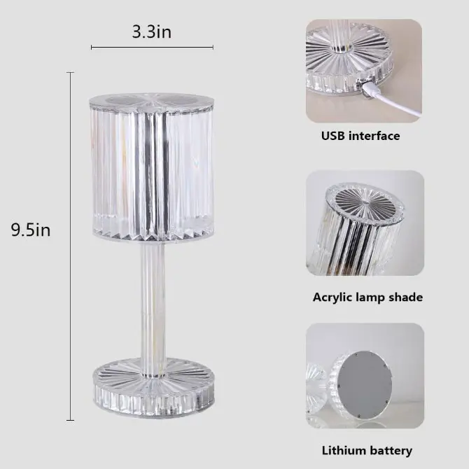 Wholesale Portable Crystal Table Lamp,3 Color Product, Manufacturers