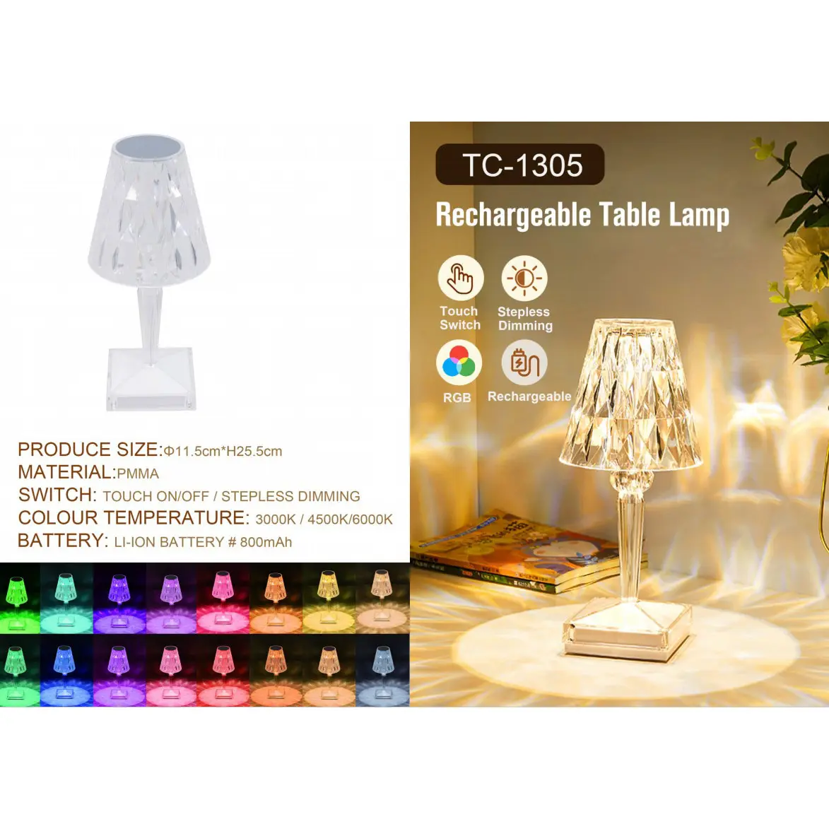 ODM Portable Crystal Diamond Table Lamp with Touch Sensor Suppliers, Supplier