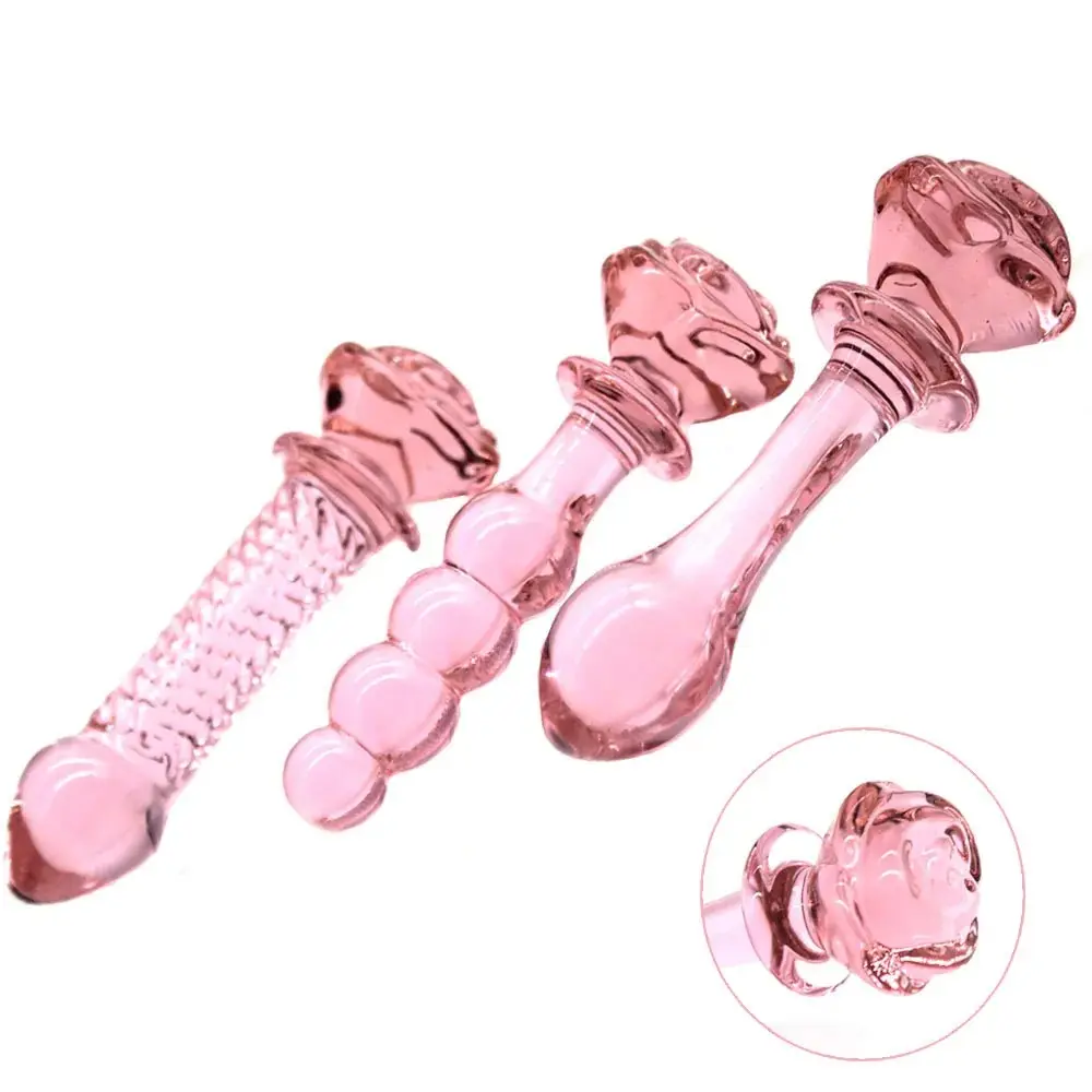 OEM Large Rose Glass Anal Plug Crystal Dildo Adult Sex Toy Product, Factory