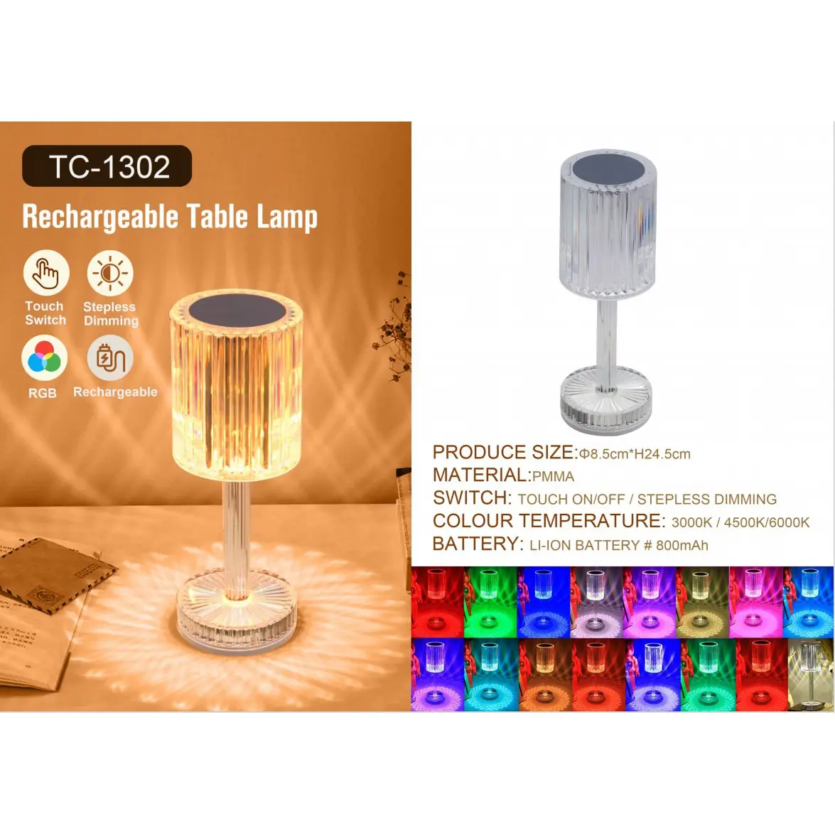 Wholesale Portable Crystal Table Lamp,3 Color Product, Manufacturers