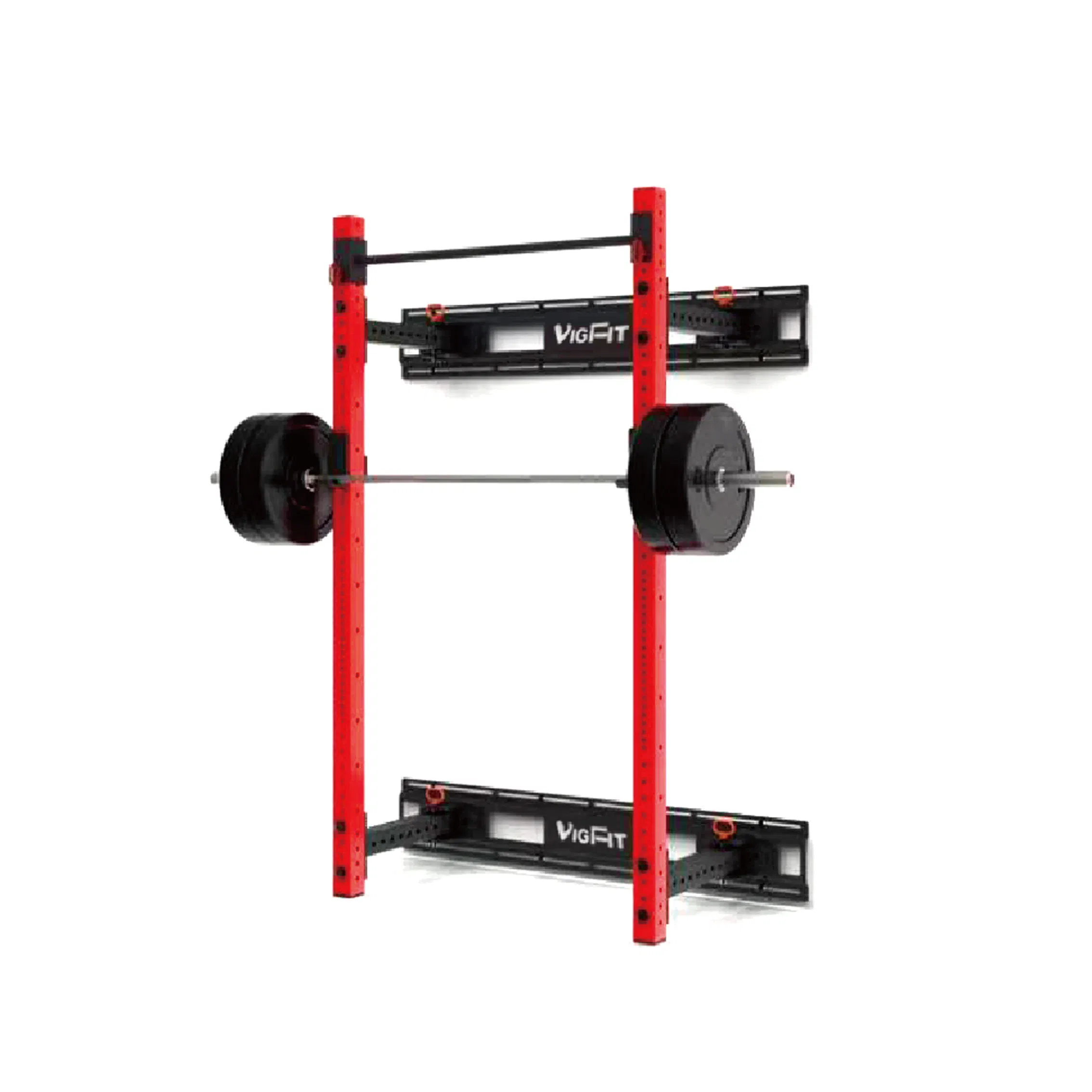 Estante de sentadillas plegable montado en la pared con sistema de polea dual