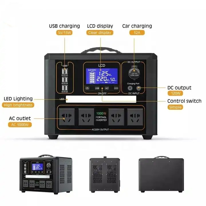 Generador de Estación de Energía Solar Portátil 1000W 2000W 3000W con Panel Solar para Hogar y Camping al Aire Libre 1500W Móvil de Litio 3kw 3kw