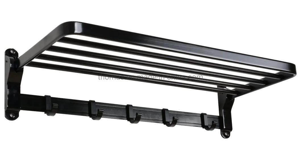 Soporte de toallas de aluminio plegable personalizado - Soporte de toallas de baño montado en la pared con ganchos
