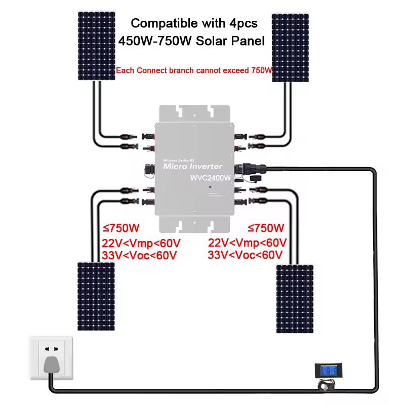 Inversor Micro Solar Híbrido Conectado a la Red 2400W Inversor Micro Inteligente WiFi Global Aplicable a la Red 120V/230