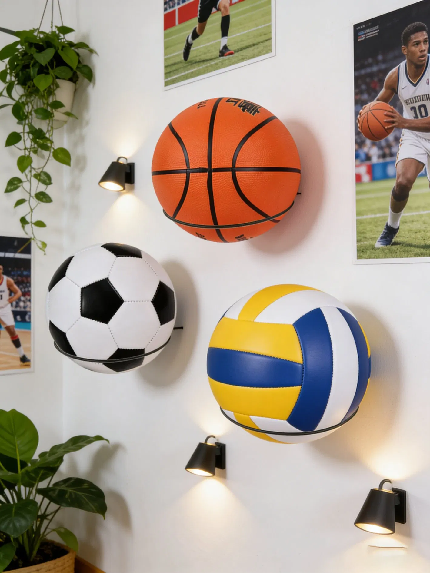 Soporte de almacenamiento para baloncesto montado en la pared, estante para flores, viene con tornillos de expansión