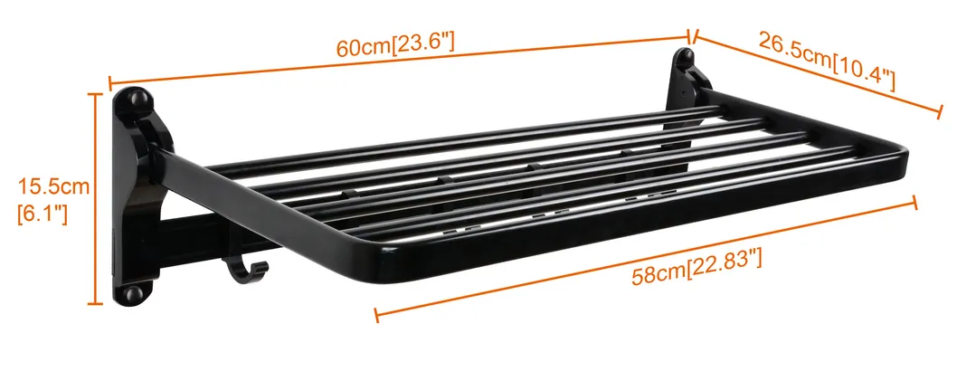 Soporte de toallas de aluminio plegable personalizado - Soporte de toallas de baño montado en la pared con ganchos