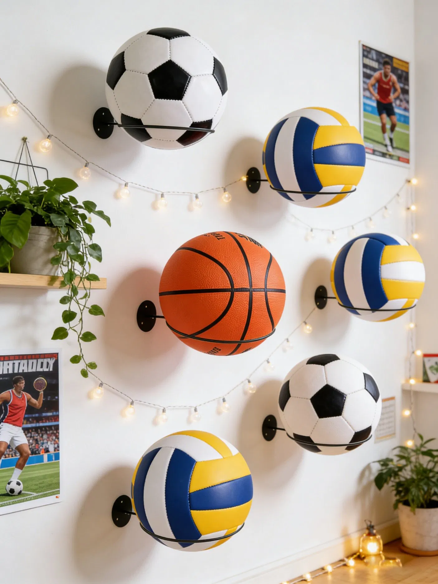 Soporte de almacenamiento para baloncesto montado en la pared, estante para flores, viene con tornillos de expansión