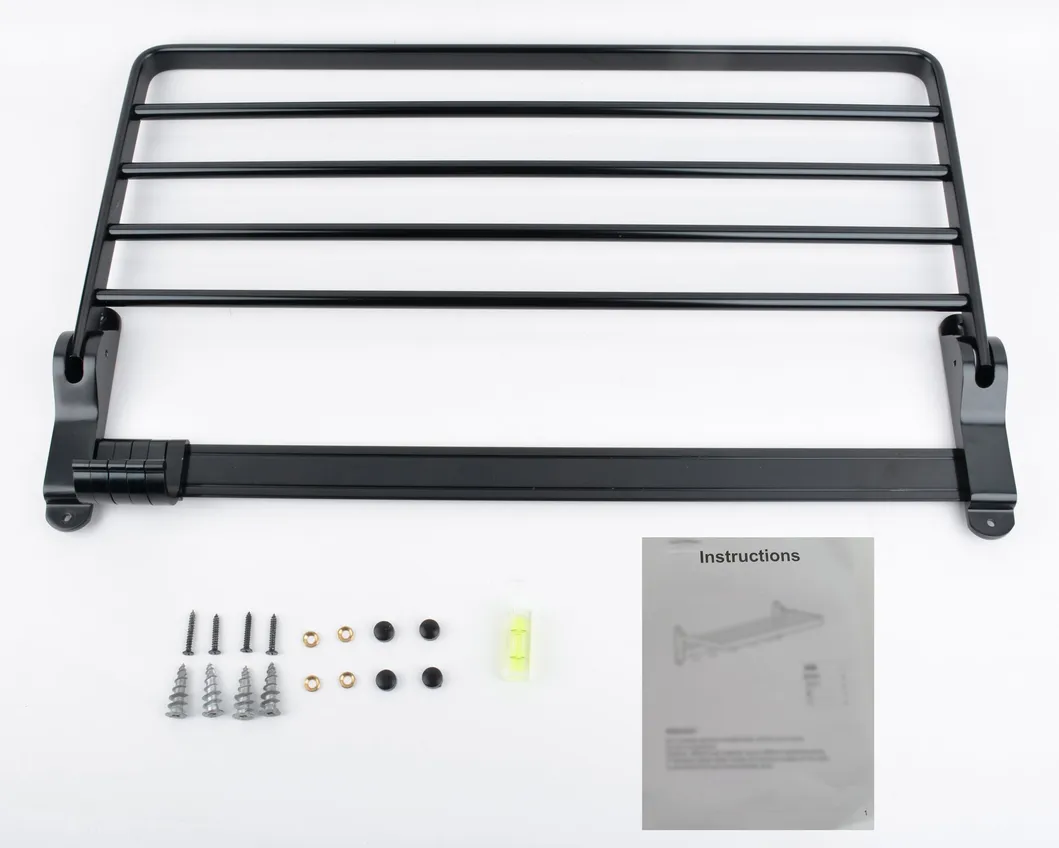 Soporte de toallas de aluminio plegable personalizado - Soporte de toallas de baño montado en la pared con ganchos