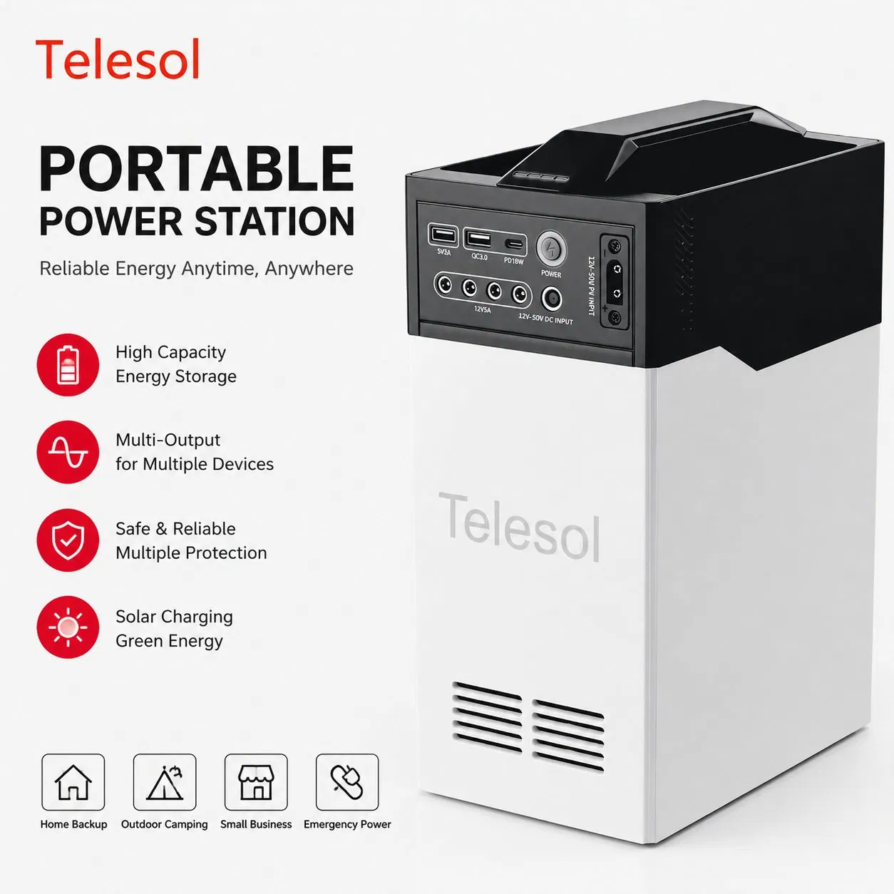 Generador solar con salida USB y DC para estaciones de trabajo móviles
