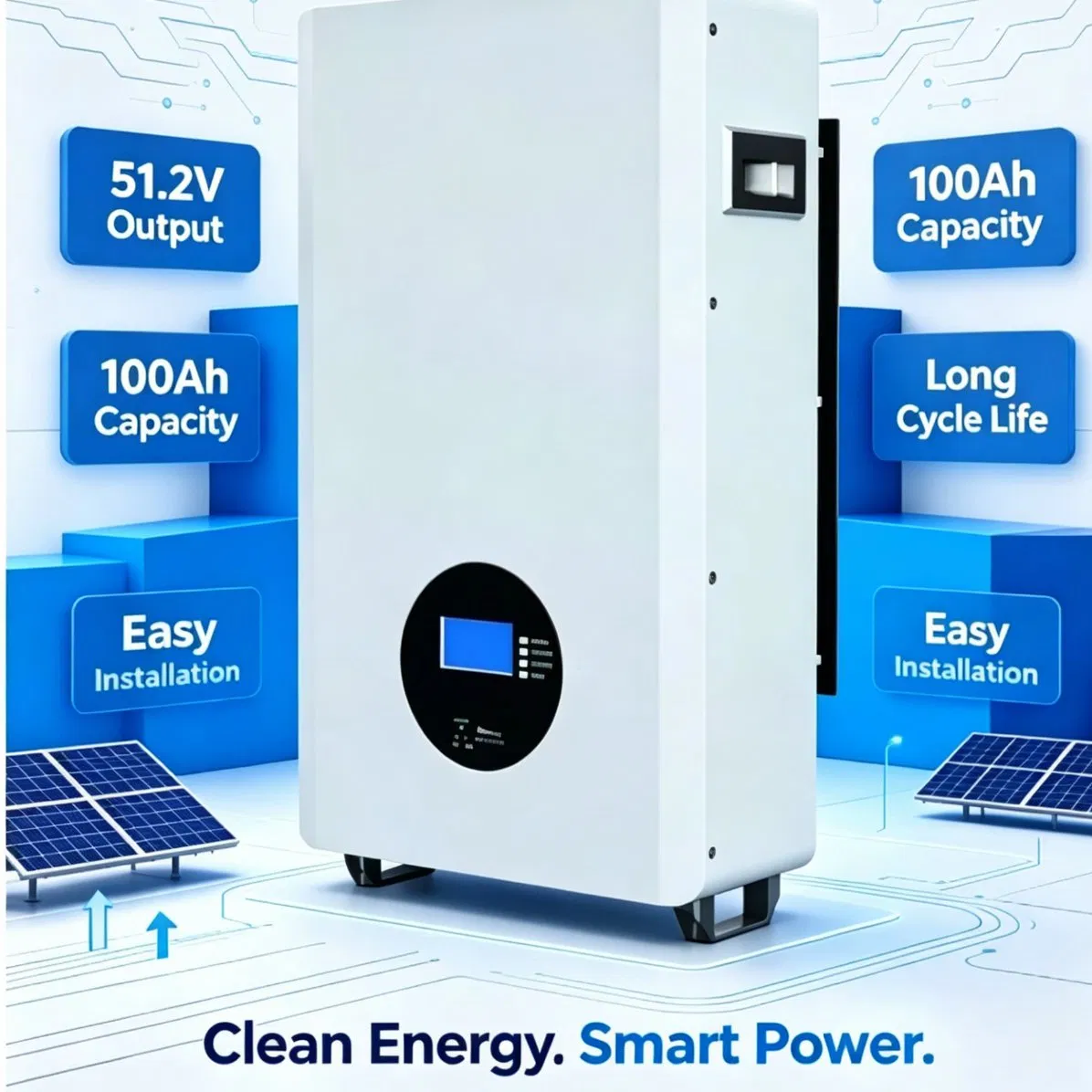 Batería doméstica de respaldo solar instalada en la pared, de cuerpo delgado, con carga múltiple, confiable, de bajo consumo y de fosfato de hierro y litio
