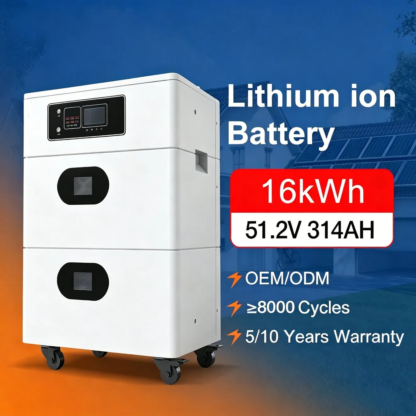 Batería Apilable 16kwh 32kwh 51.2V Paquete de Batería de Litio LiFePO4 Almacenamiento de Energía en el Hogar