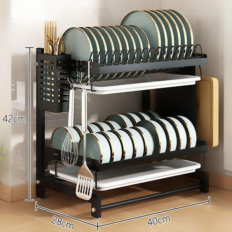 Estante de platos montado en la pared sobre el fregadero, accesorios de cocina, estante de metal inoxidable de gran capacidad, colgante para el fregadero 2 nivel con bandeja para platos