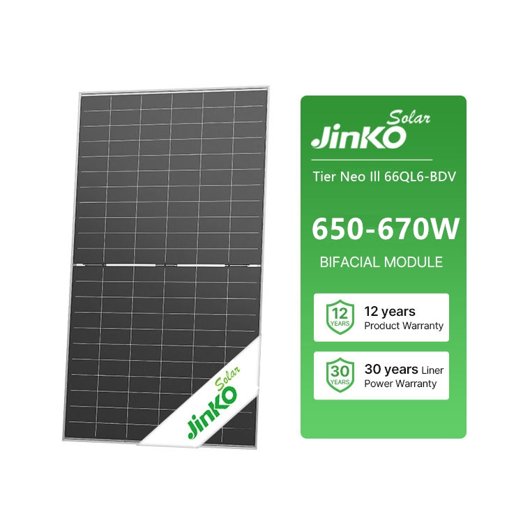 Jinko Tiger Neo III Jkm650-670n-66ql6-Bdv Módulos Solares Comerciales Bifaciales de Doble Cristal N-Type Monocristalinos 650W 660W 670W