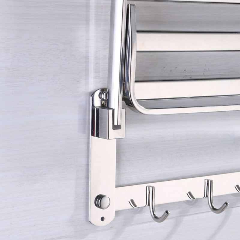304 Acero Inoxidable 180° Toallero Plegable: Estante de Baño Montado en la Pared de Doble Capa con Ganchos Integrados