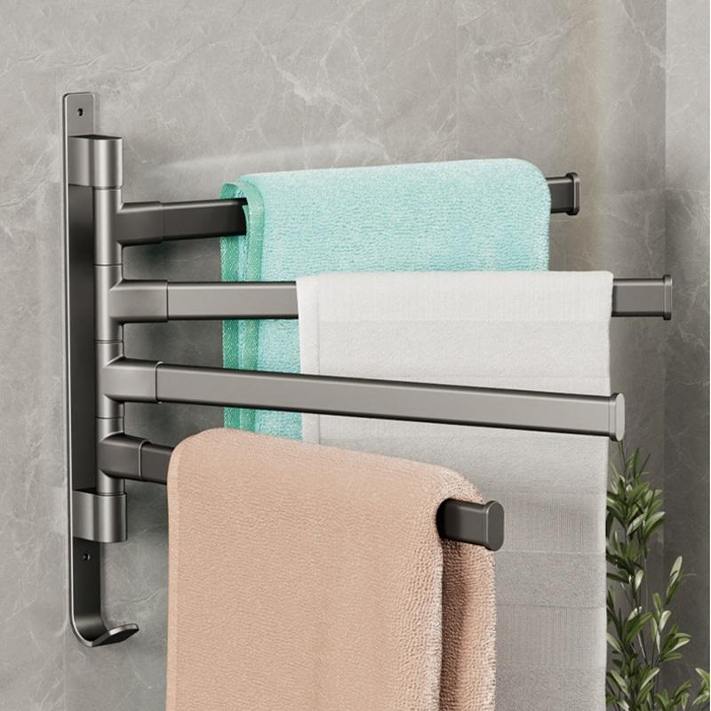 4-Arm Organizador de baño de aluminio montado en la pared con toallero giratorio