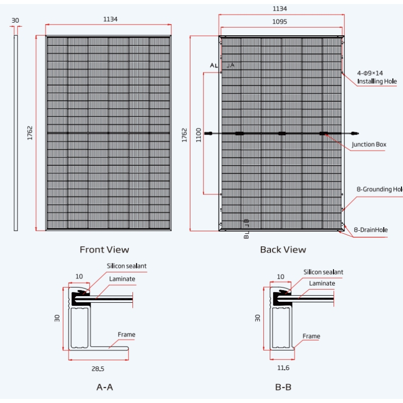 2025 Trina 450W Módulo Solar Monocristalino Doble Cristal Bifacial