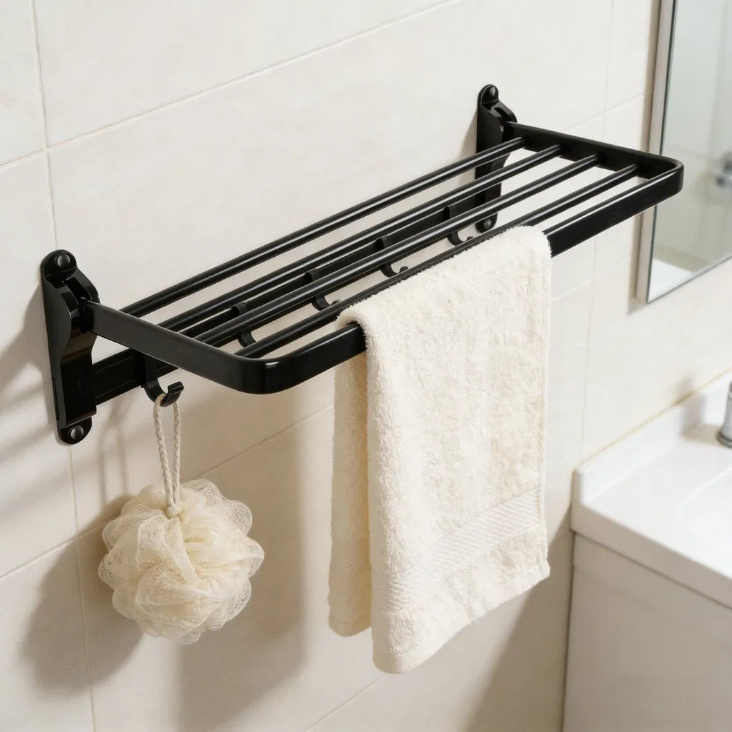 Soporte de toallas de aluminio plegable personalizado - Soporte de toallas de baño montado en la pared con ganchos