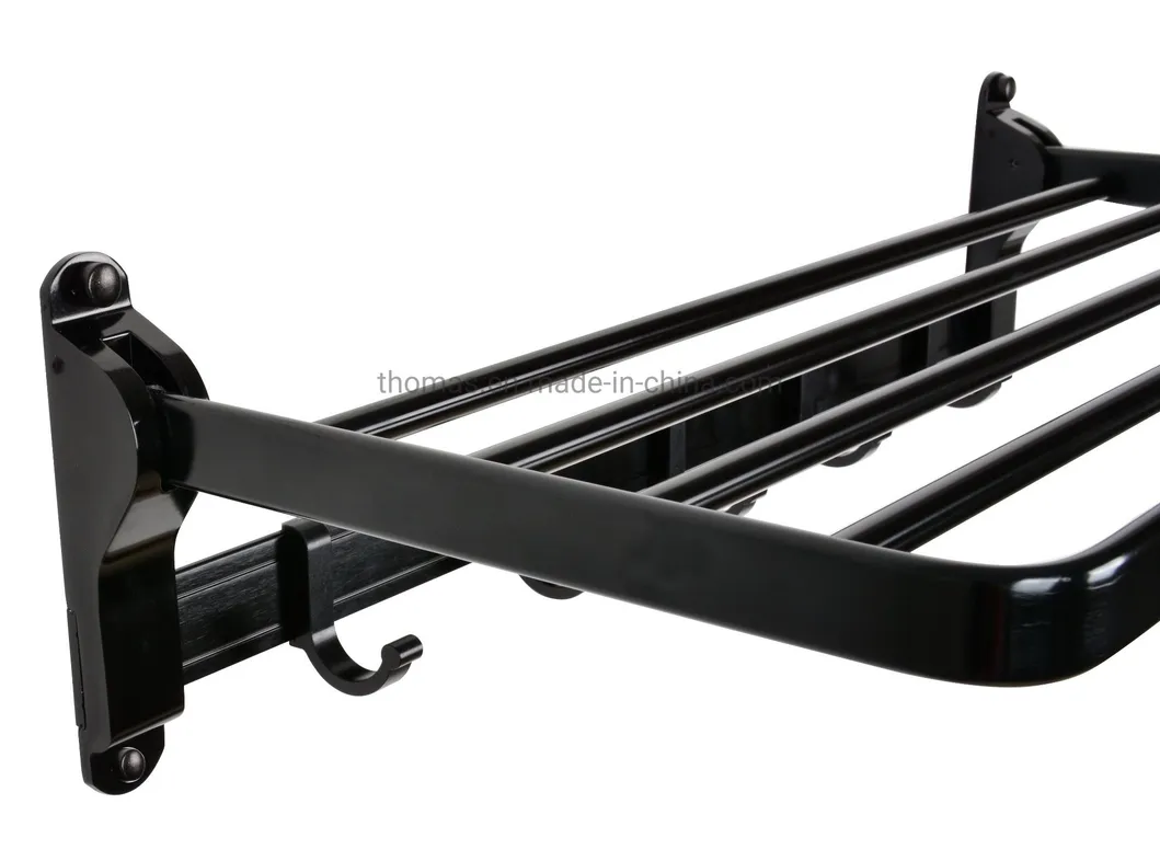 Soporte de toallas de aluminio plegable personalizado - Soporte de toallas de baño montado en la pared con ganchos