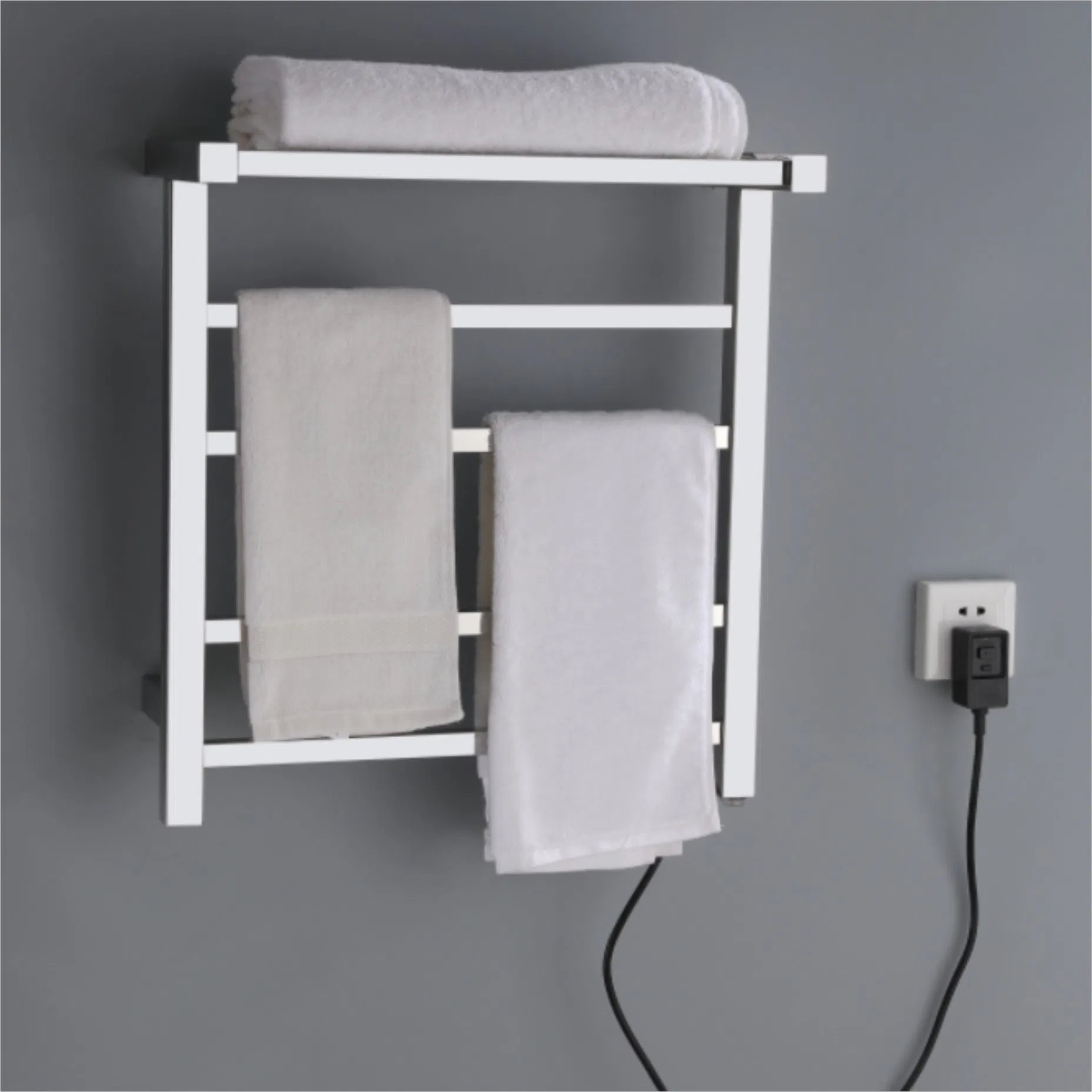 Toallero calefactor montado en la pared, ahorrador de energía, ecológico, moderno, de rápida instalación con estante de almacenamiento