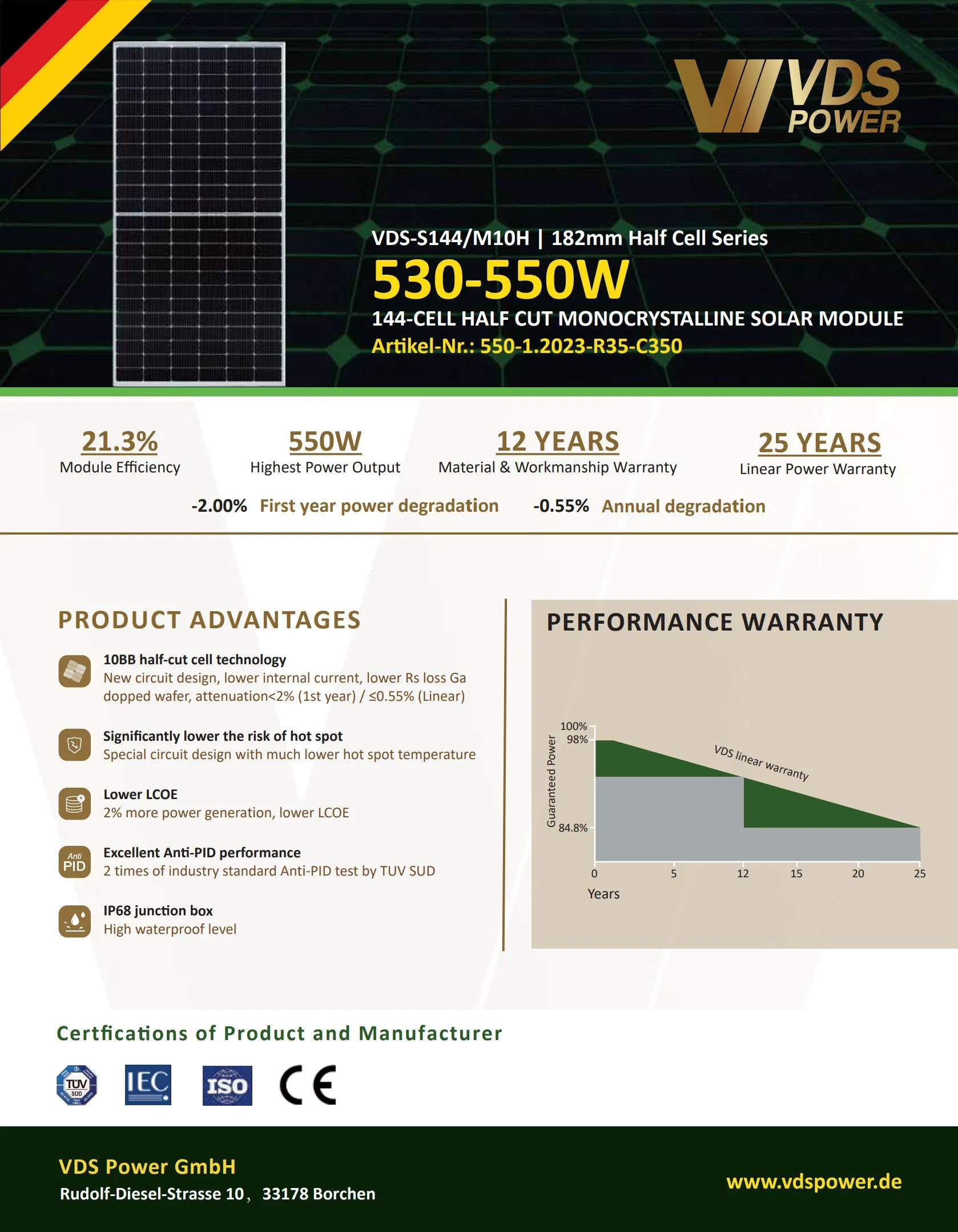 530W 545W 550W Módulo Solar PV Monocristalino Tipo N Topcon para Parque Solar