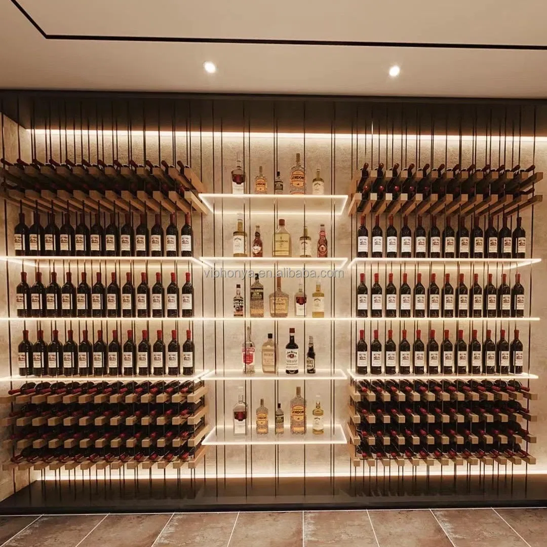 Estante de vino flotante montado en la pared premium para la organización de cavas de vino