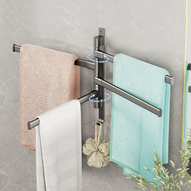 4-Arm Organizador de baño de aluminio montado en la pared con toallero giratorio