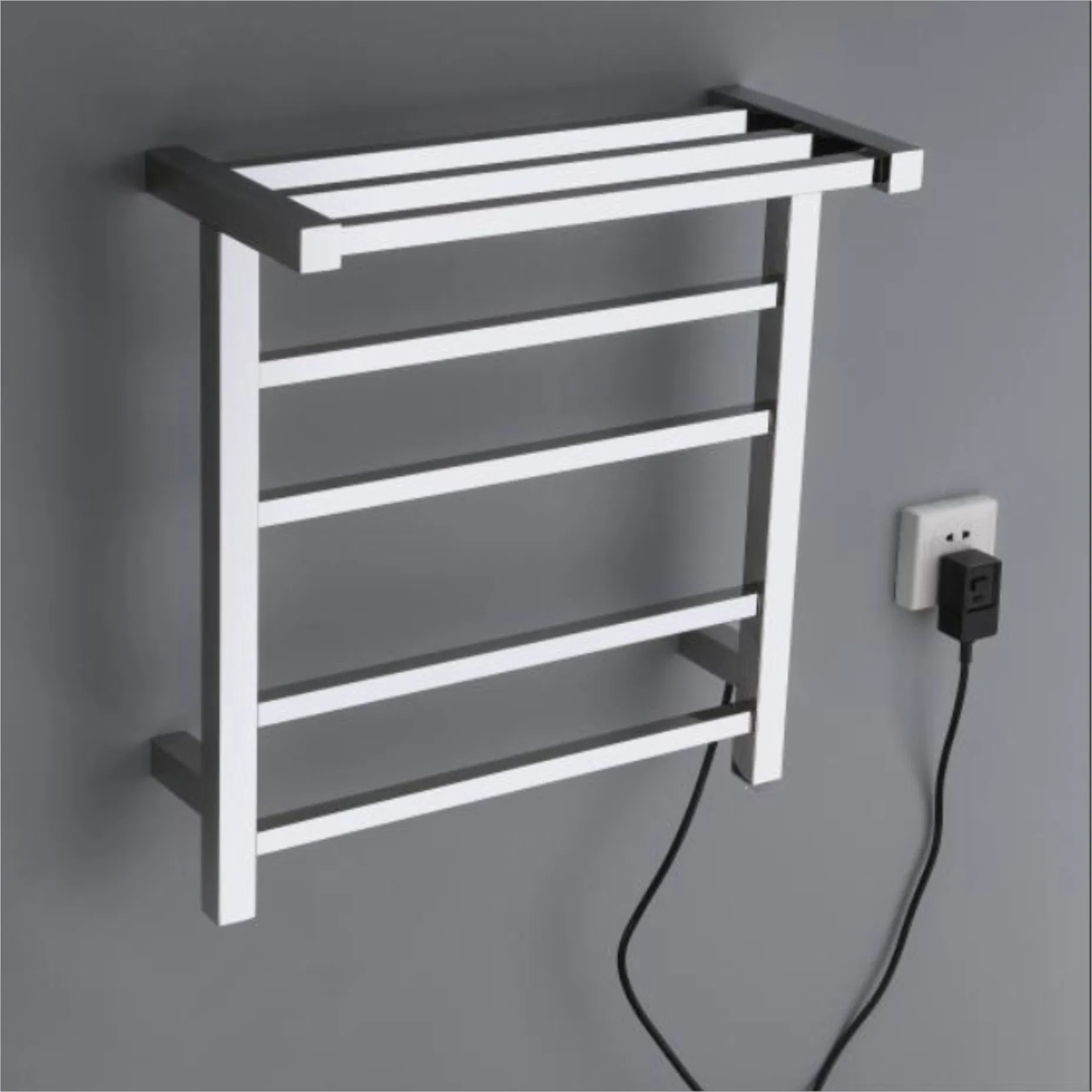 Toallero calefactor montado en la pared, ahorrador de energía, ecológico, moderno, de rápida instalación con estante de almacenamiento