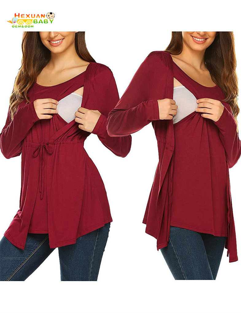 Camiseta de Manga Longa para Amamentação com Dupla Camada Elegante Roupas de Maternidade para Mamãe 2025