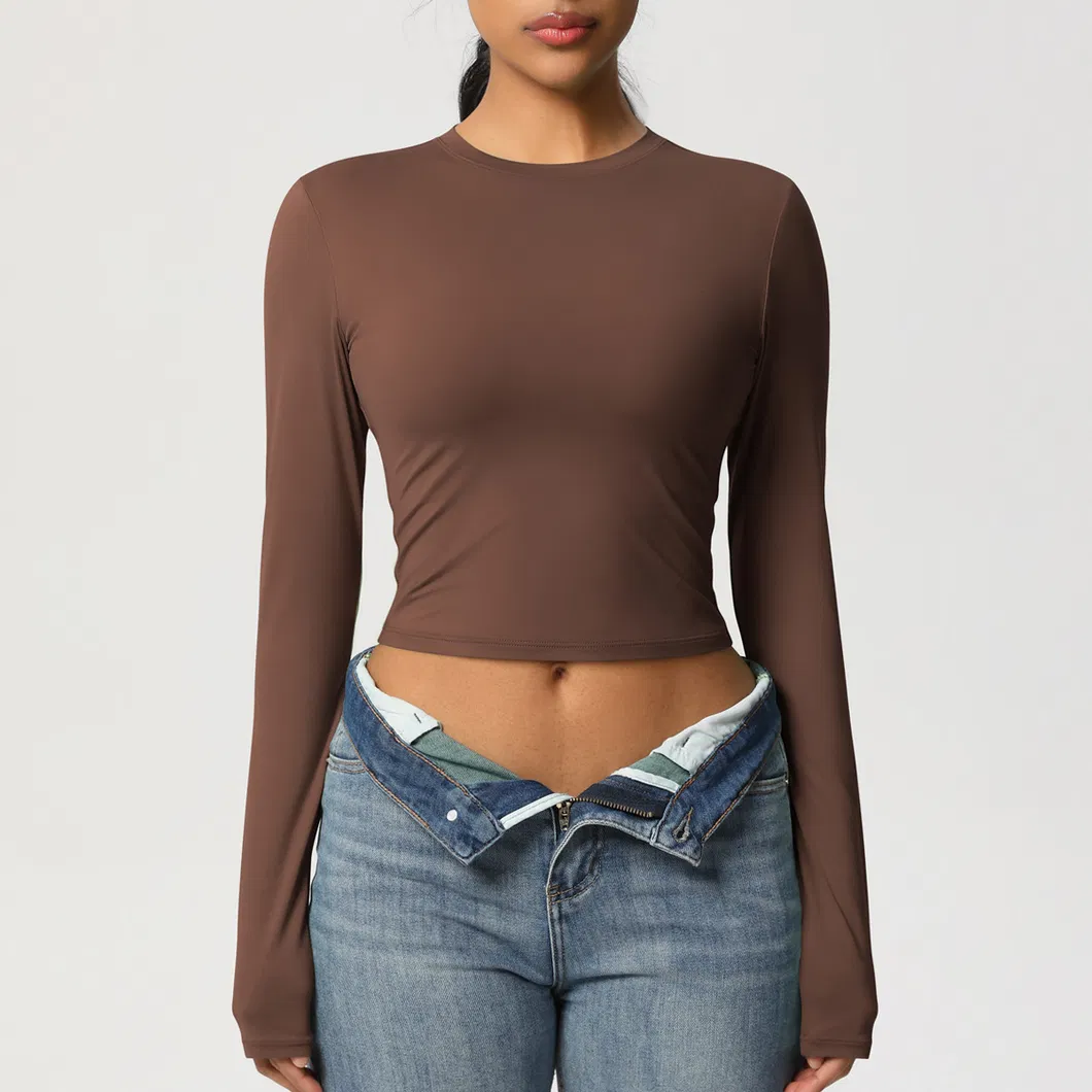 Camisetas de Manga Longa Femininas Cropped