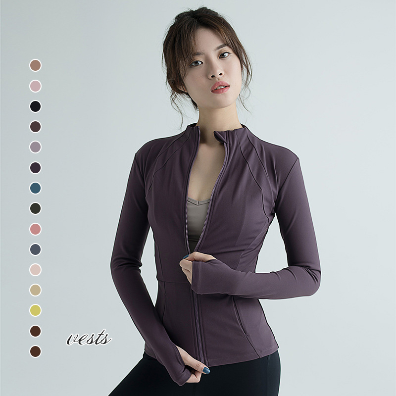 Jaqueta com Zíper Feminina para Corrida, Ajuste Slim, Jaqueta de Ginástica e Fitness de Manga Longa, Yoga de Secagem Rápida, Roupas Esportivas Slim de Manga Longa