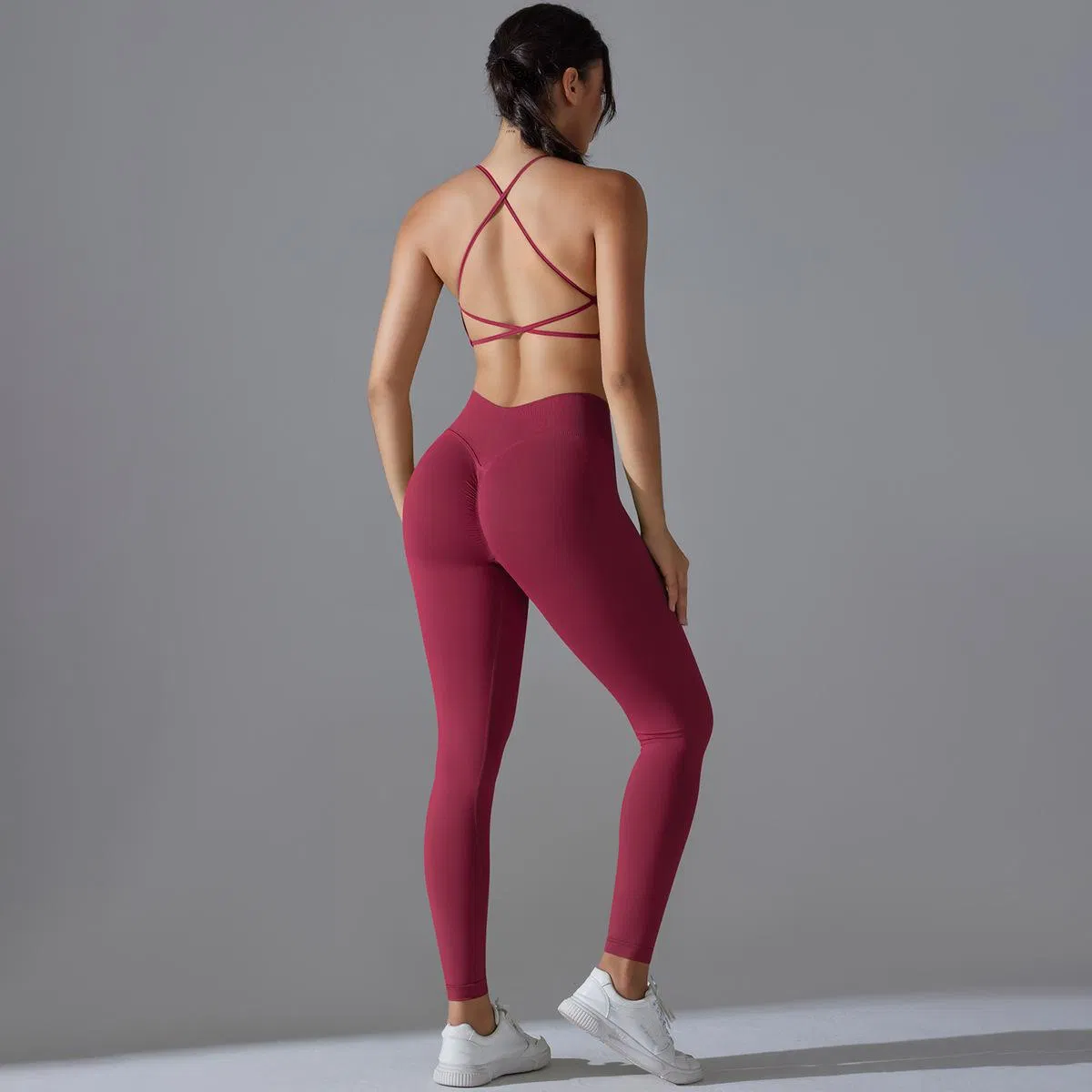 Conjuntos de Treino para Mulheres com Costura Canellada, Sutiã Esportivo Sem Costura com Alças, Leggings que Levantam o Bumbum, Conjuntos de Fitness para Yoga, Roupas de Academia