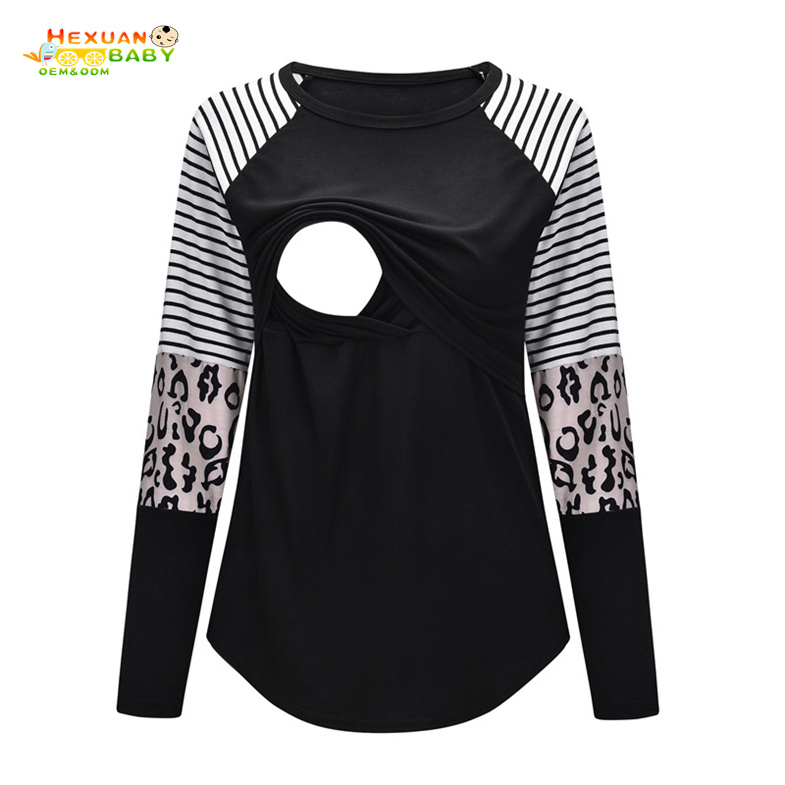 Camiseta listrada feminina por atacado para amamentação, conforto, macia, de alta qualidade, roupas de enfermagem, blusas casuais personalizadas para gestantes
