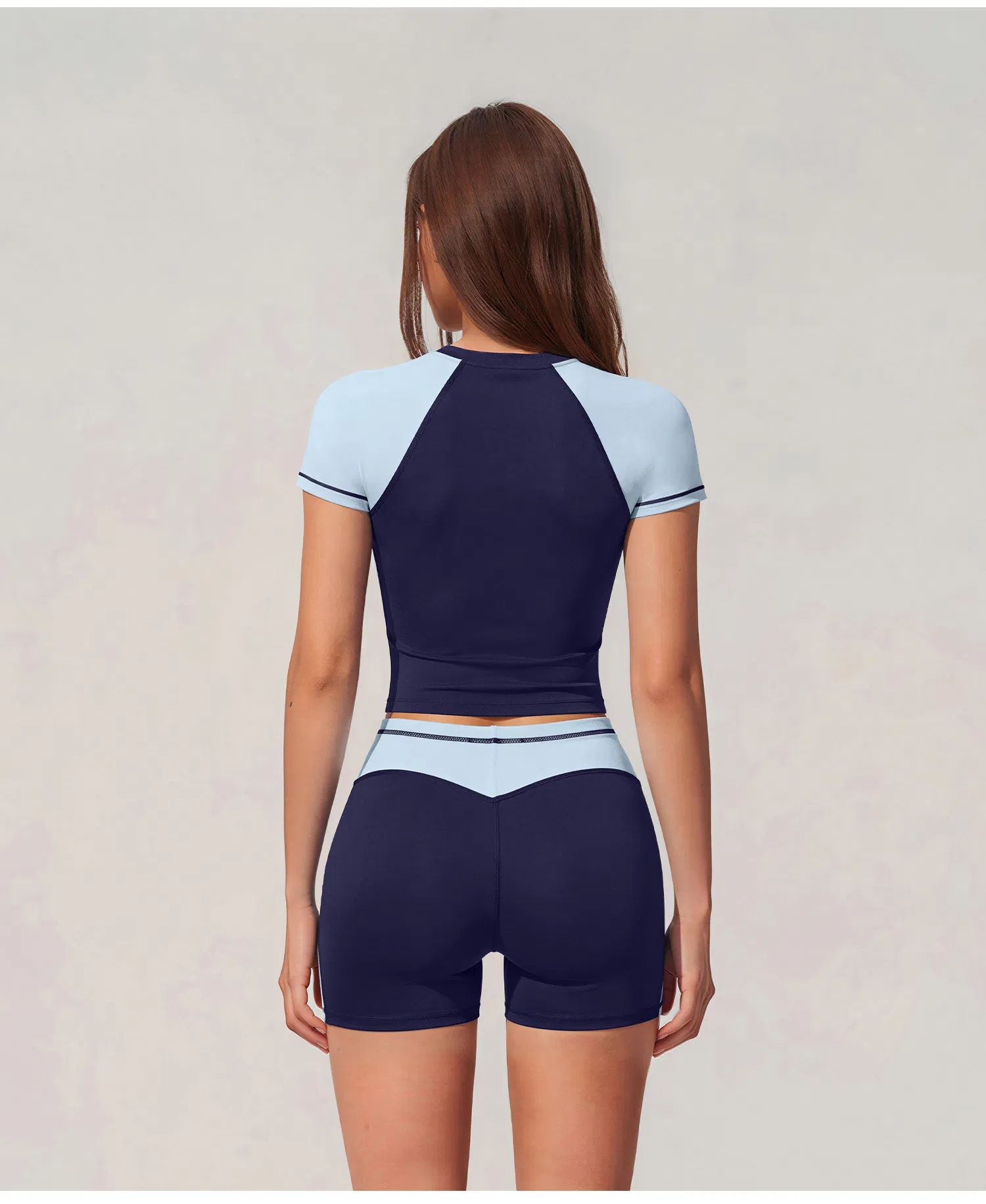 Blusas de Tecido em Bloco de Cores para Mulheres, Camisetas, Shorts com Rabo de Sereia, Roupas de Marca Privada