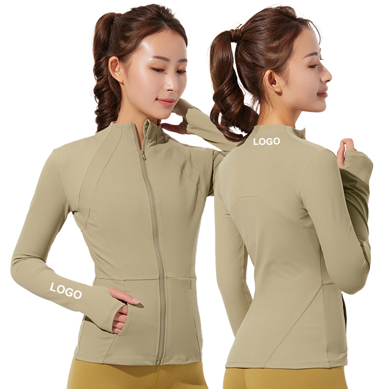 Jaqueta com Zíper Feminina para Corrida, Ajuste Slim, Jaqueta de Ginástica e Fitness de Manga Longa, Yoga de Secagem Rápida, Roupas Esportivas Slim de Manga Longa