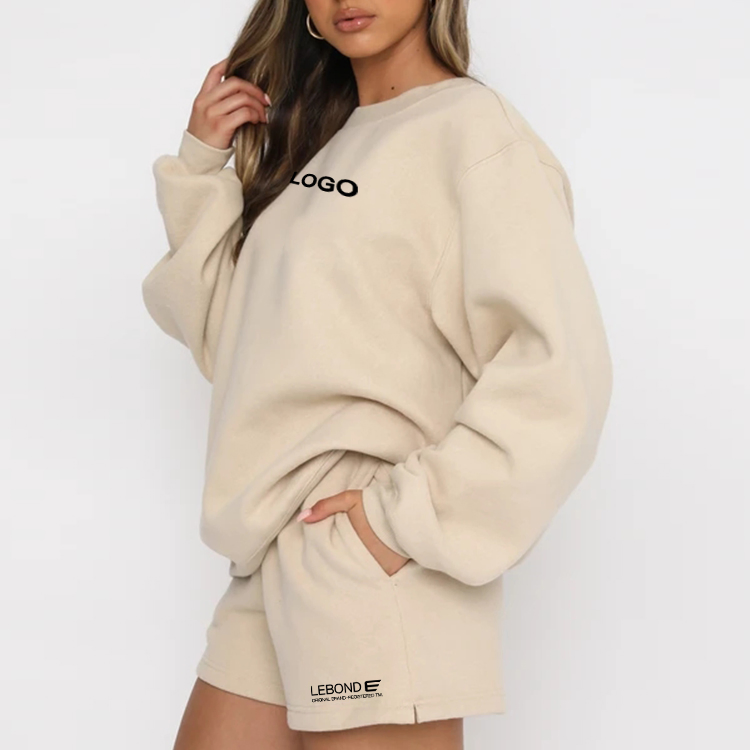 Conjunto Casual Personalizado de Setembro Super 2 Peças Conjunto de Moletom Oversize para Mulheres de Alta Qualidade em Algodão Curto Conjunto de Duas Peças Roupas Femininas