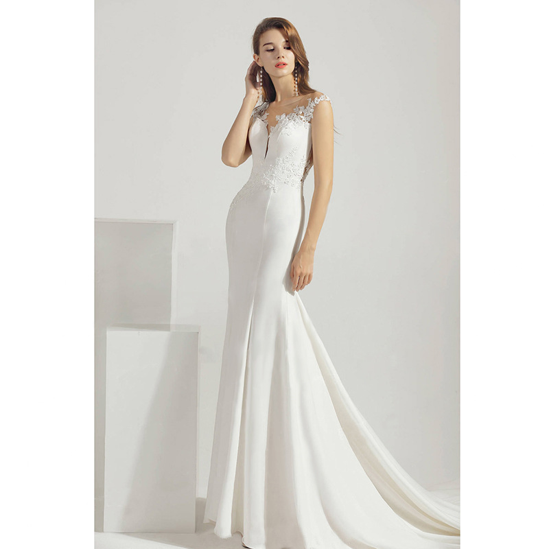 Vestido de Festa para Mulheres em Chiffon com Mangas Cap Sexy Estilo Sereia para Casamento