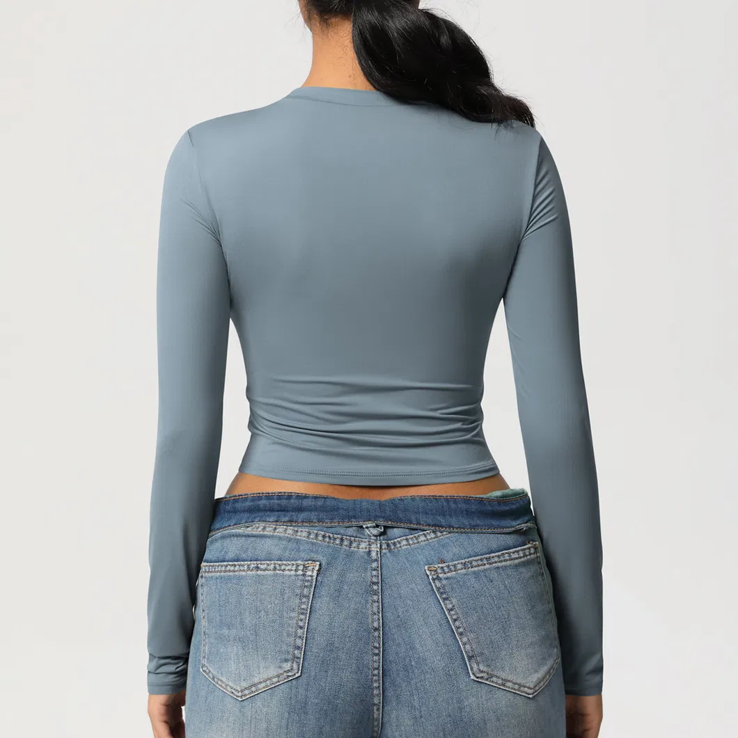 Camisetas de Manga Longa Femininas Cropped Básicas Ajustadas Moda 2025 Saindo Y2K Tops Roupas para Meninas Adolescentes