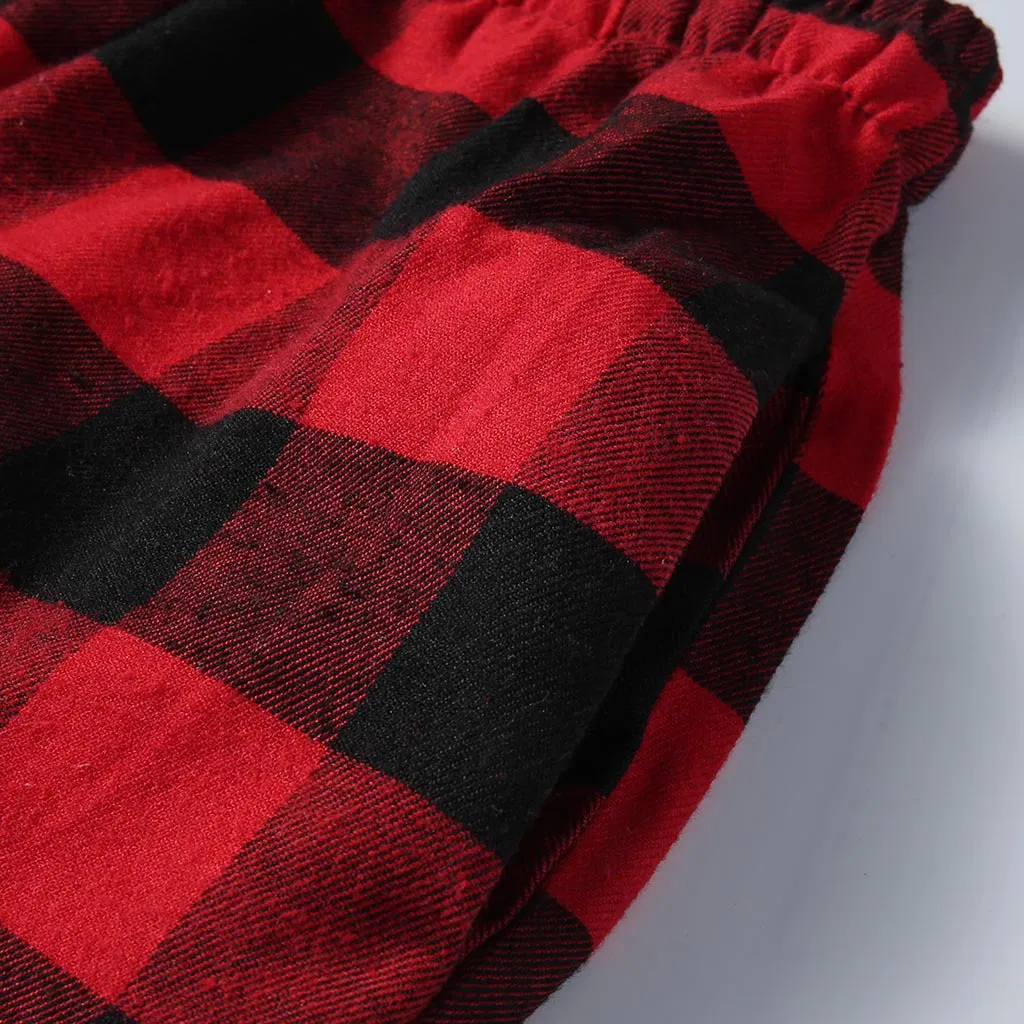 Calças de Pijama de Natal em Poliéster com Estampa Xadrez para Adultos, Homens e Mulheres