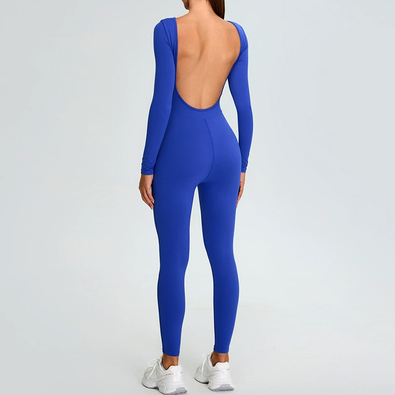 Roupas Femininas Personalizadas, Nude Sense, Macacão de Yoga de Manga Longa, Traje Esportivo com Costas Bonitas em Forma de U, Conjunto para Corrida e Fitness
