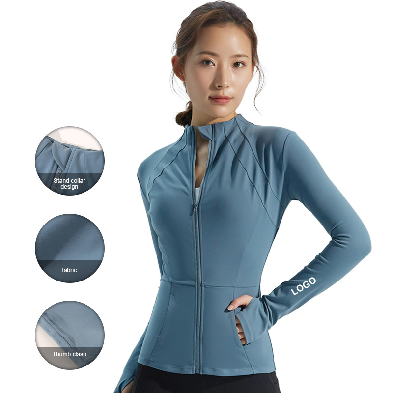 Jaqueta com Zíper Feminina para Corrida, Ajuste Slim, Jaqueta de Ginástica e Fitness de Manga Longa, Yoga de Secagem Rápida, Roupas Esportivas Slim de Manga Longa
