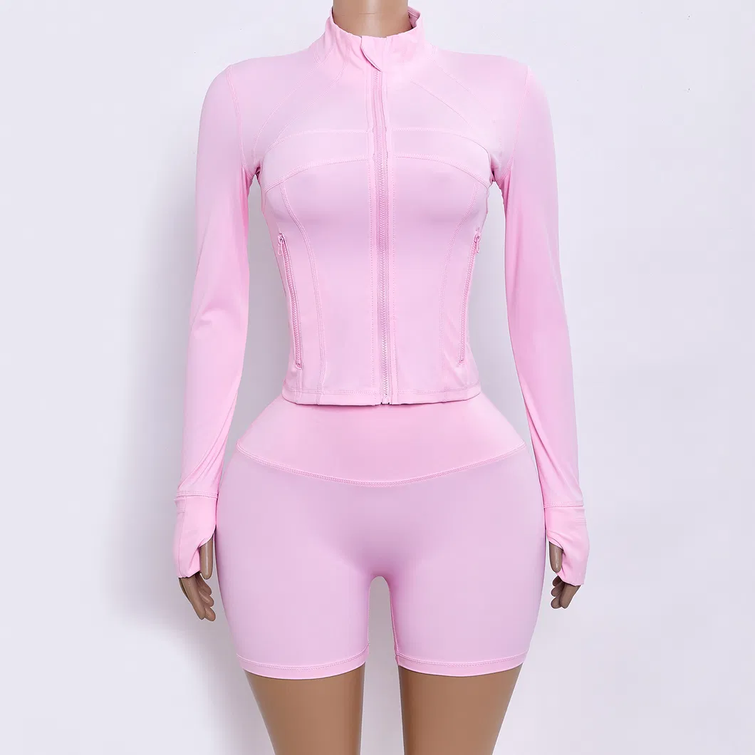 Jaqueta de Yoga Esportiva com Zíper para Mulheres, Slim, Manga Longa, Roupas de Fitness para Academia, Moda Feminina