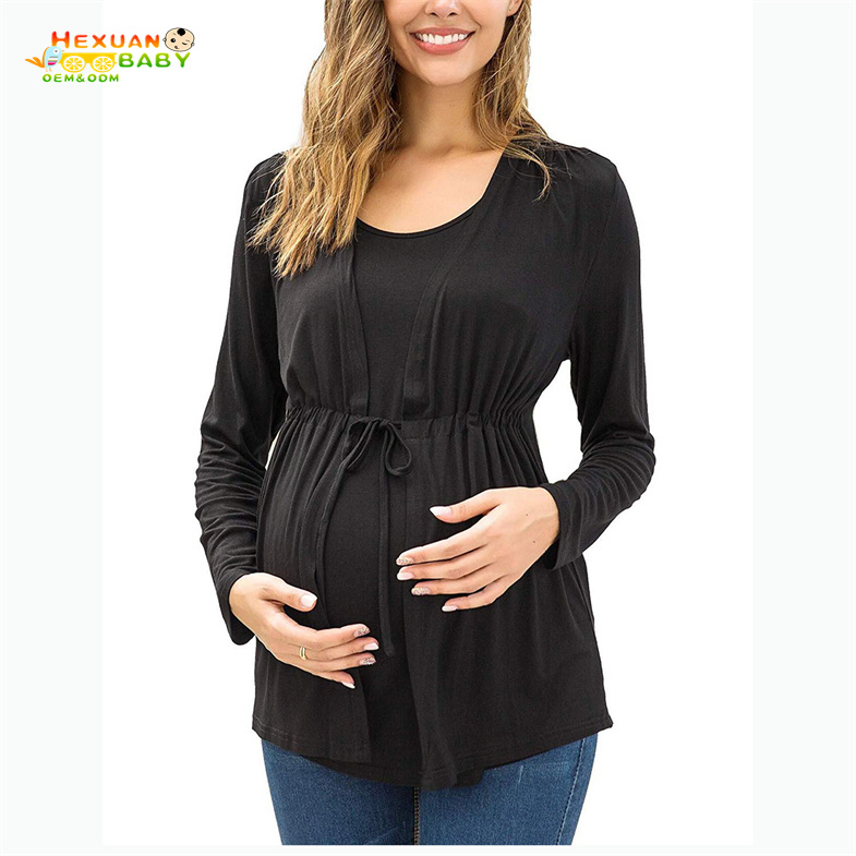 Camiseta de Manga Longa para Amamentação com Dupla Camada Elegante Roupas de Maternidade para Mamãe 2025