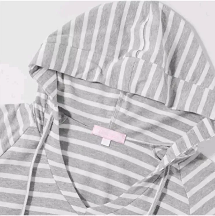 Camiseta de Maternidade de Manga Longa com Decote em V para Mulher Grávida com Capuz