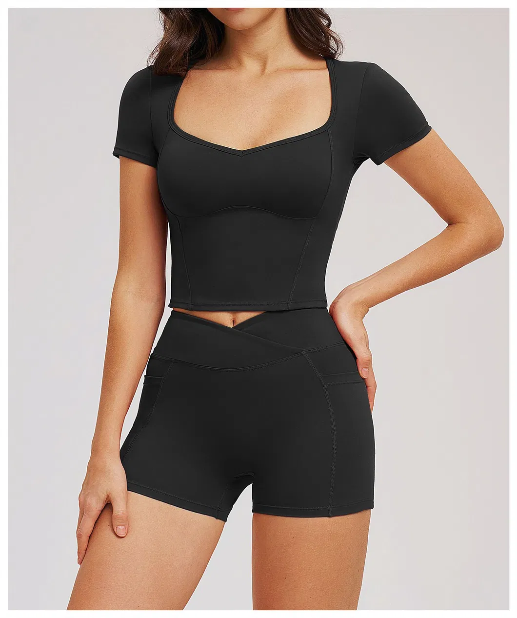 Blusa de Gola Alta Justa para Yoga com Mangas Curtas para Mulheres - Detalhe 4