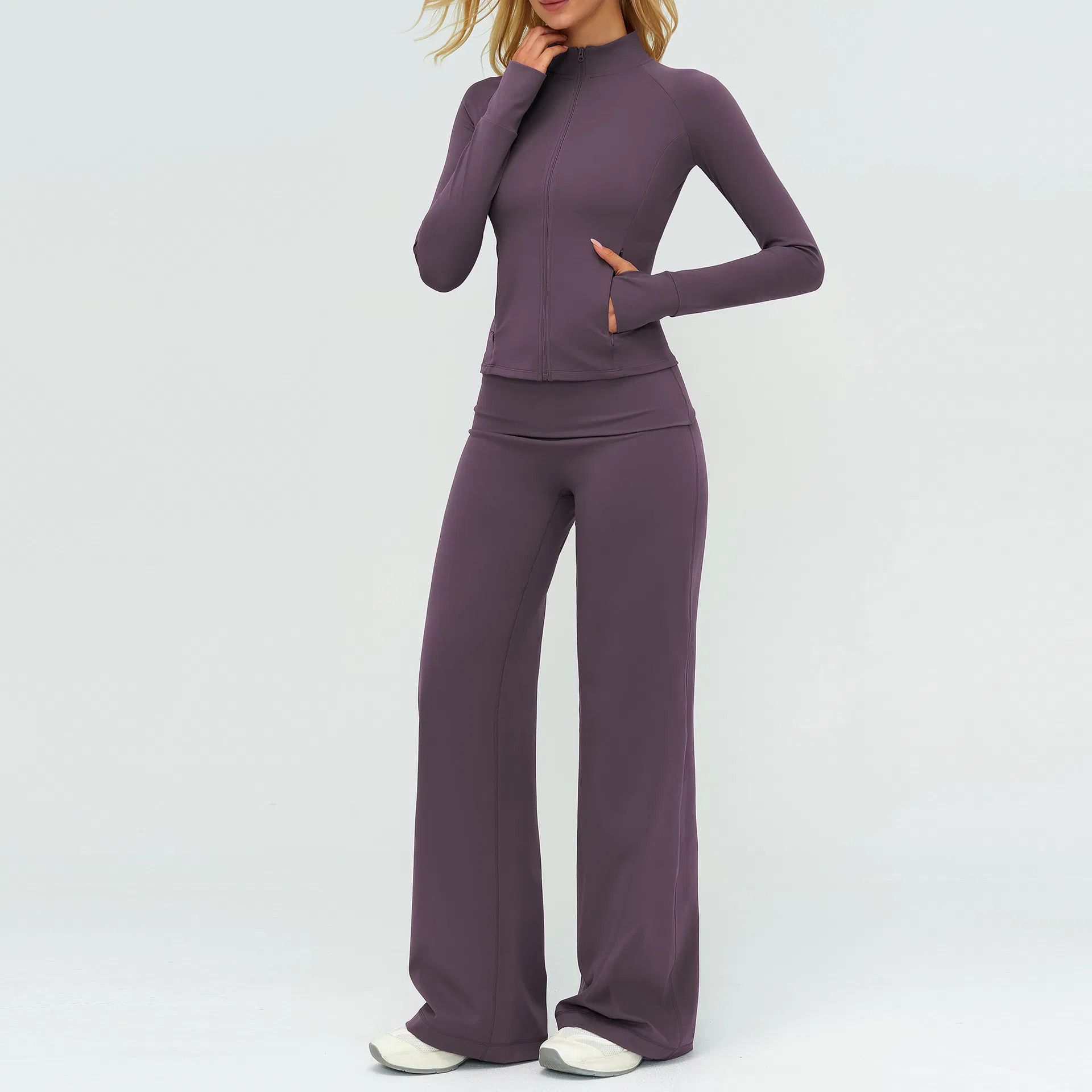 Conjunto de Yoga para Mulheres, Casaco de Manga Longa de Secagem Rápida, Calças de Treinamento, Roupas de Esporte para Exercícios